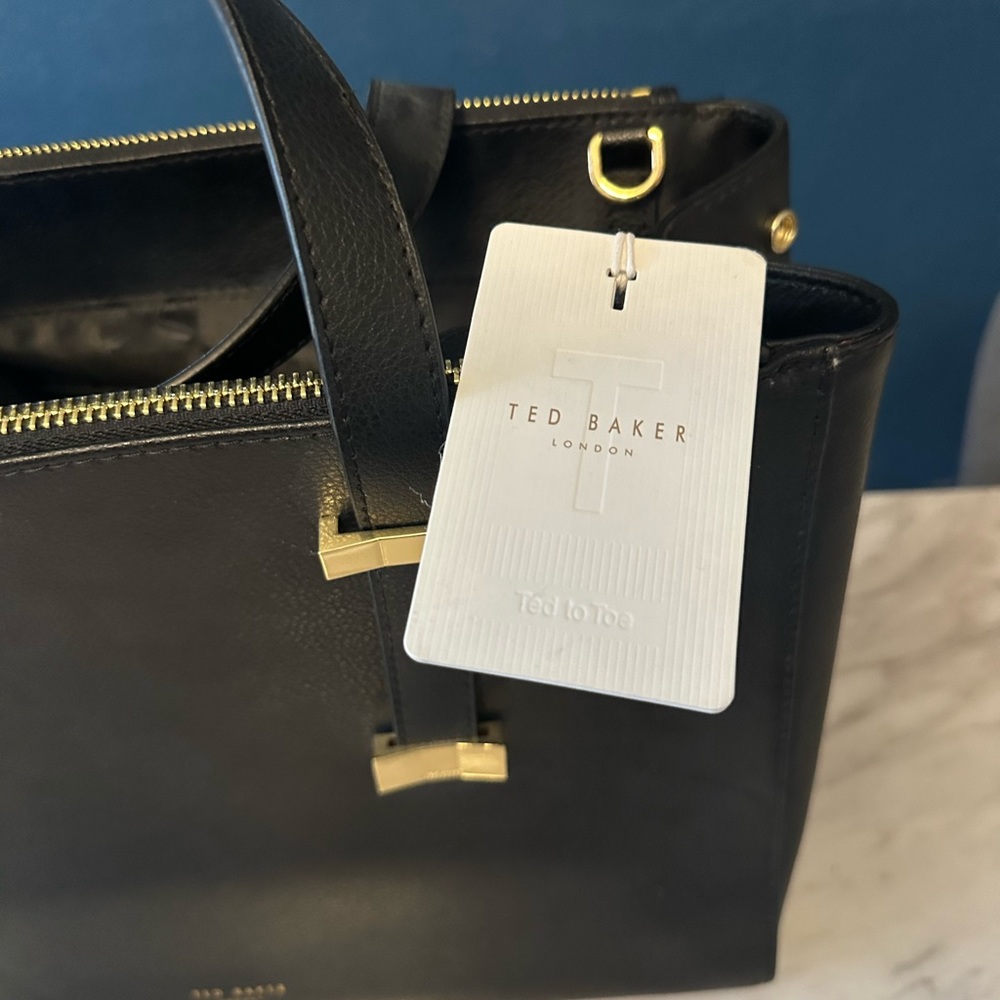 NWT Ted Baker black tote. Shoulder strap still attached with tags.